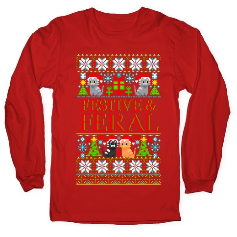 Festive and Feral Sweater Pattern Longsleeve Tee